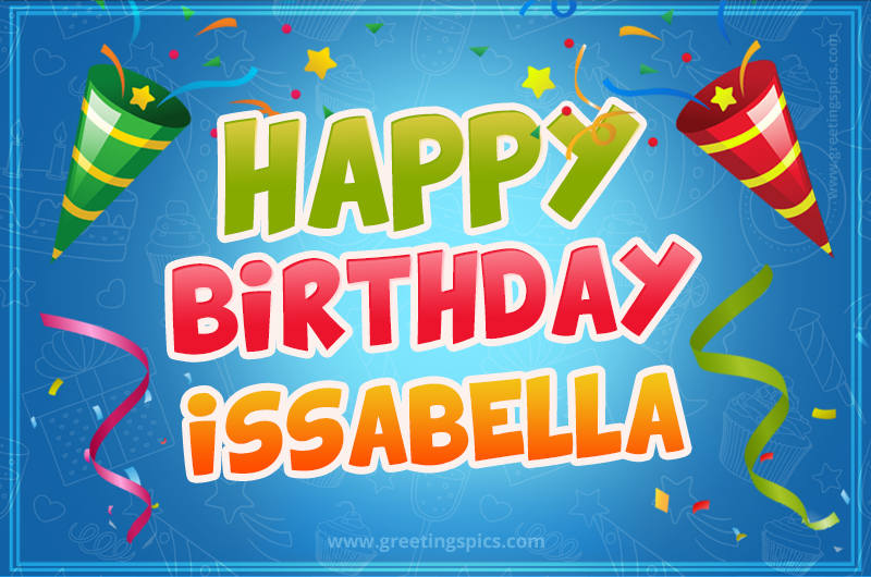 Happy Birthday Issabella picture with confetti and party poppers