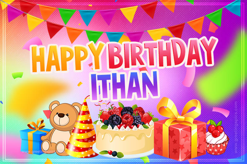 Bright card with Wishes for a Happy Birthday for Ithan