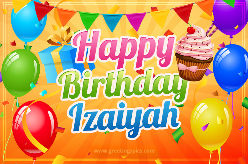 Happy Birthday Izaiyah eCard with gift box and cupcake