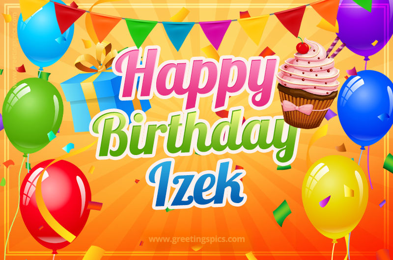 Happy Birthday Izek eCard with gift box and cupcake