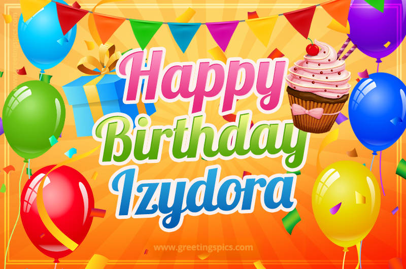 Happy Birthday Izydora eCard with gift box and cupcake