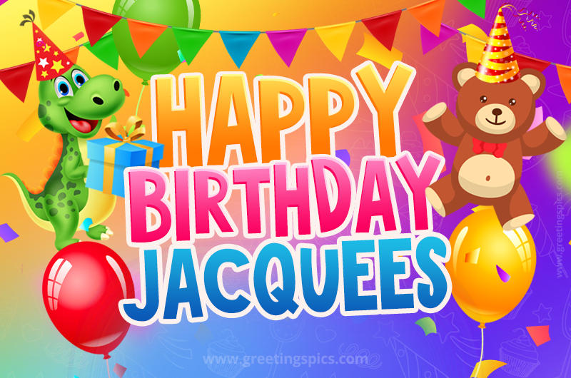 Happy Birthday Jacquees Image for a child with cute baby dinosaur and bear