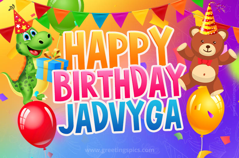 Happy Birthday Jadvyga Image for a child with cute dinosaur and bear