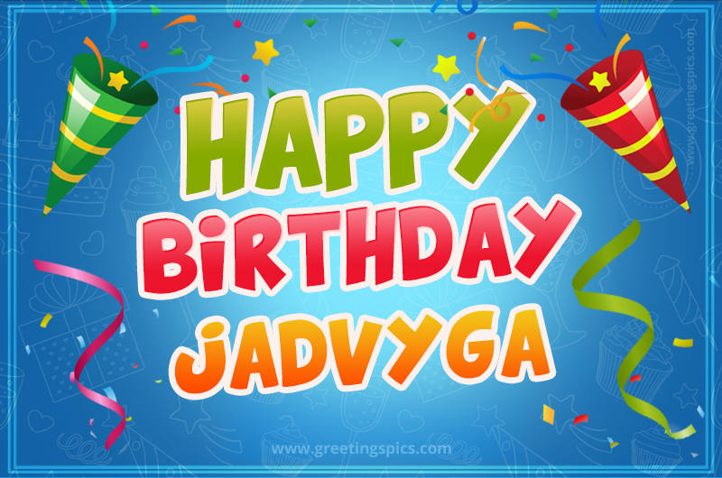 Happy Birthday Jadvyga picture with confetti and party poppers