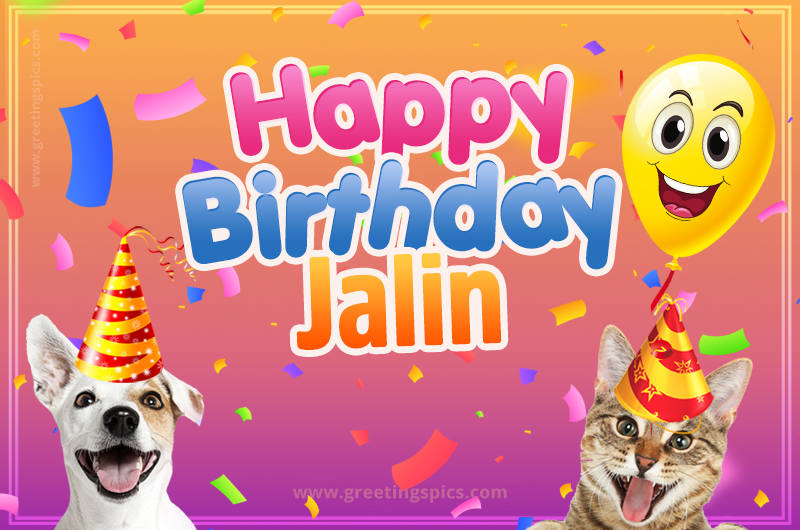 Happy Birthday Jalin Funny Image with cat and dog