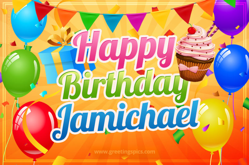 Happy Birthday Jamichael eCard with gift box and cupcake