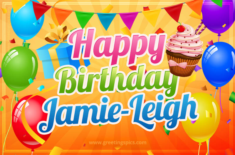 Happy Birthday Jamie-Leigh eCard with gift box and cupcake