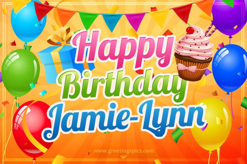 Happy Birthday Jamie-Lynn eCard with gift box and cupcake