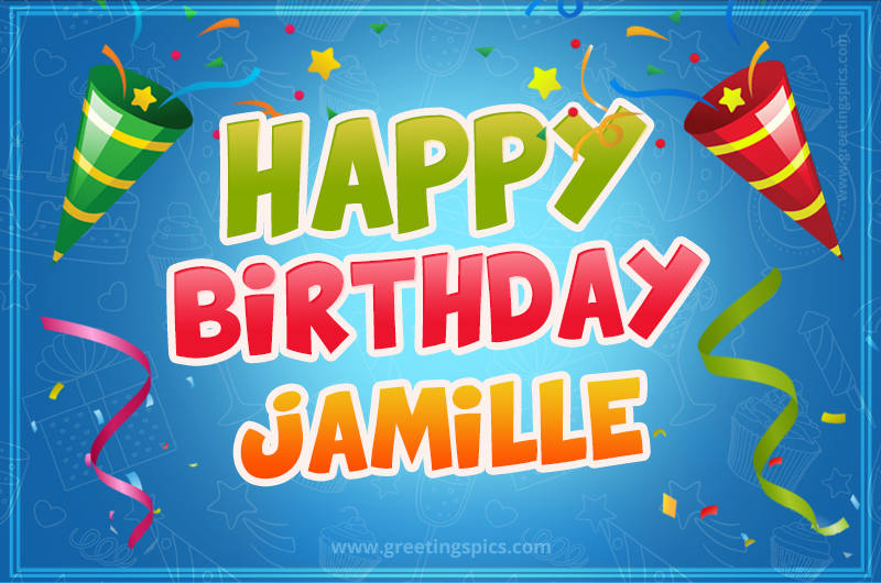 Happy Birthday Jamille picture with confetti and party poppers