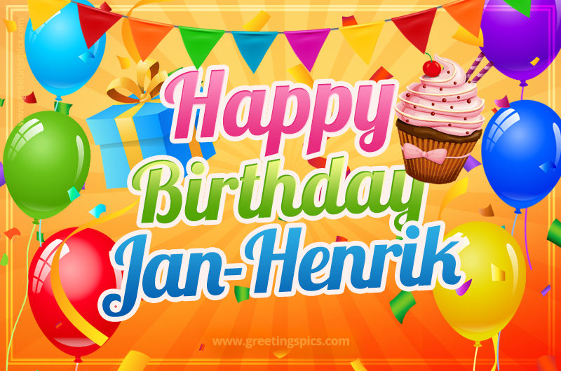 Happy Birthday Jan-Henrik eCard with gift box and cupcake