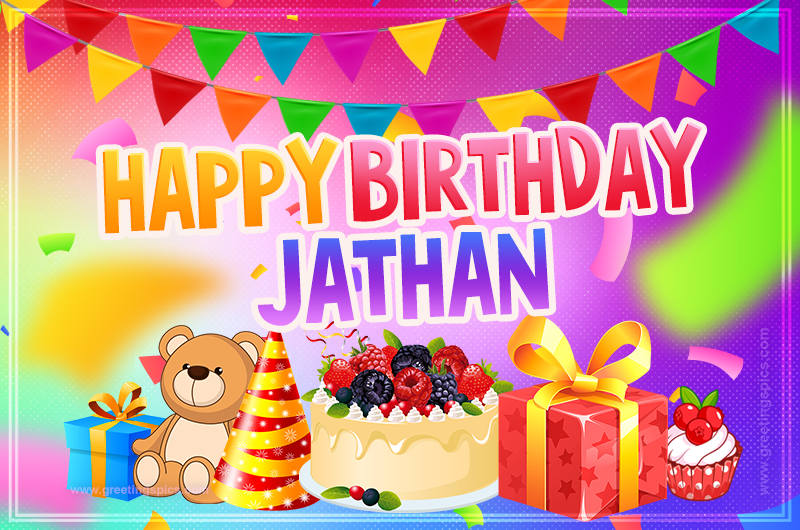 Bright card with Wishes for a Happy Birthday for Jathan