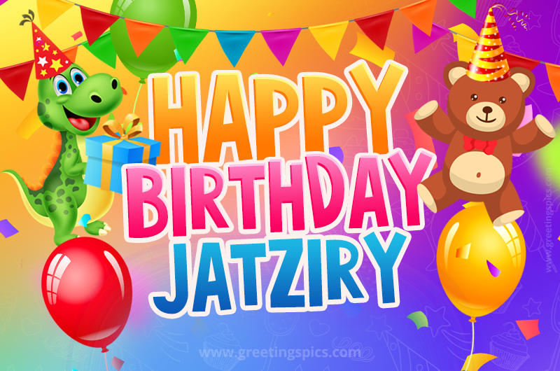 Happy Birthday Jatziry Image for a child with cute dinosaur and bear