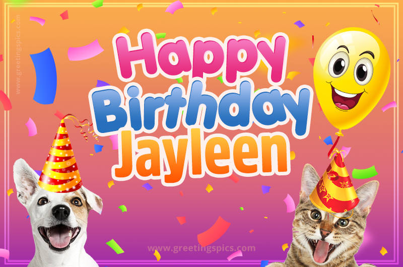 Happy Birthday Jayleen Funny Image with cat and dog