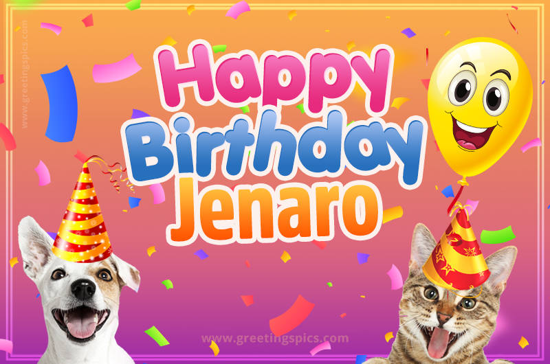 Happy Birthday Jenaro Funny Image with cat and dog