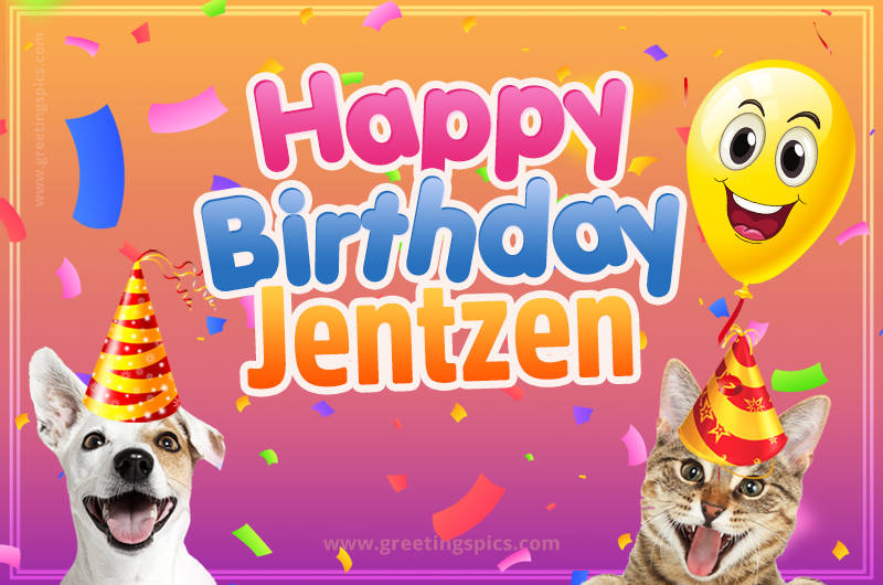 Happy Birthday Jentzen Funny Image with cat and dog