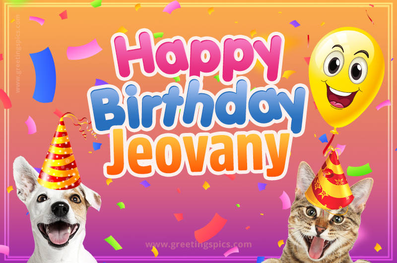 Happy Birthday Jeovany Funny Image with cat and dog