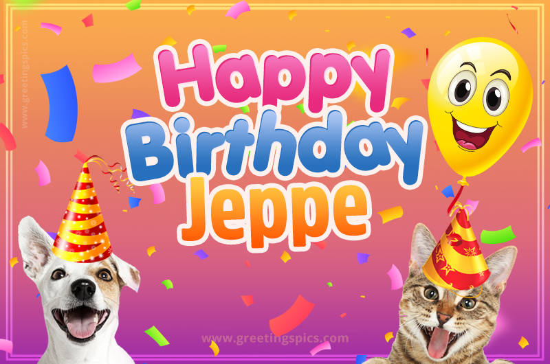 Happy Birthday Jeppe Funny Image with cat and dog