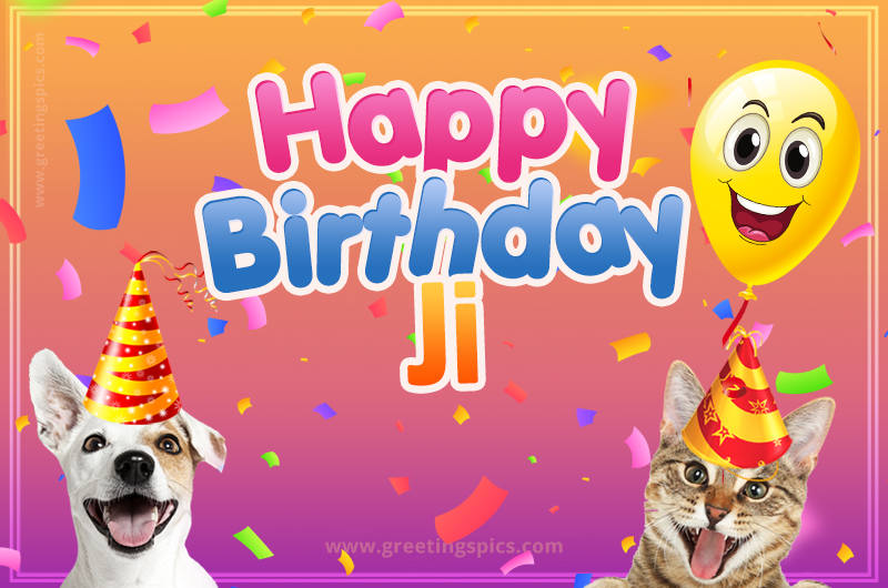 Happy Birthday Ji Funny Image with cat and dog