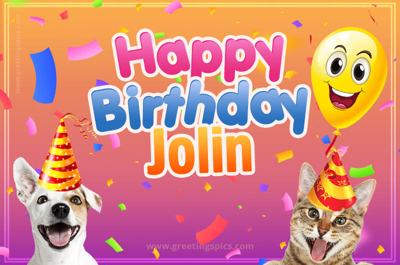 Happy Birthday Jolin Funny Image with cat and dog