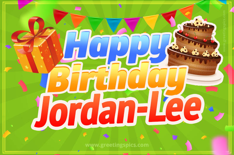 Happy Birthday Jordan-Lee picture with flags, chocolate cake and gift box