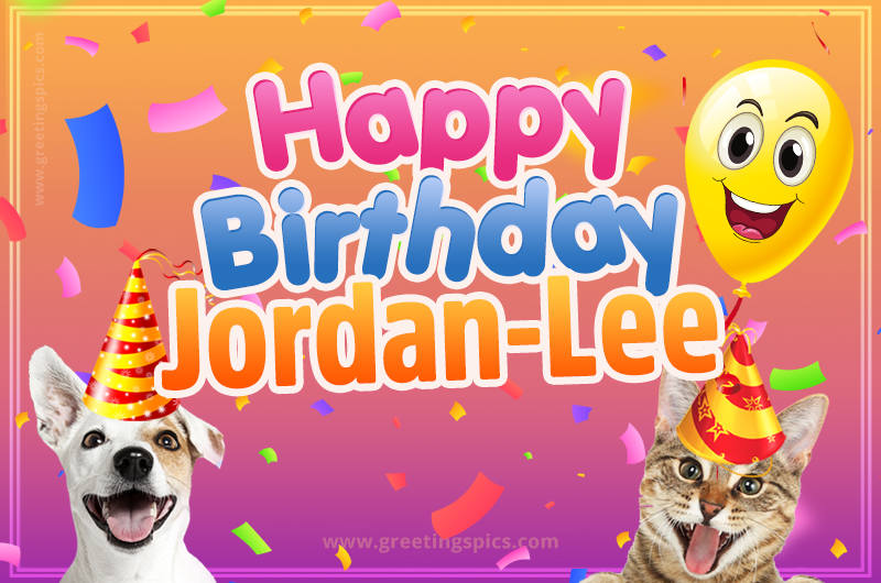 Happy Birthday Jordan-Lee Funny Image with cat and dog