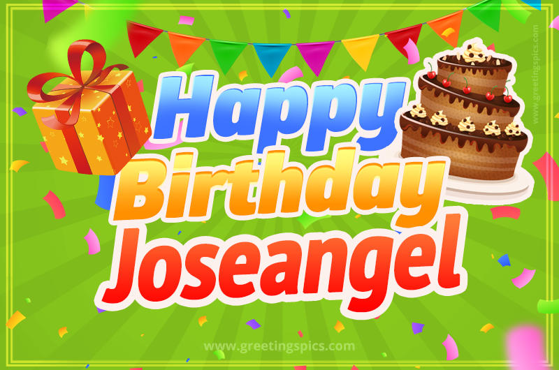 Happy Birthday Joseangel picture with flags, chocolate cake and gift box