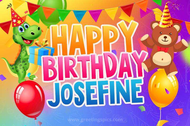 Happy Birthday Josefine Image for a child with cute dinosaur and bear