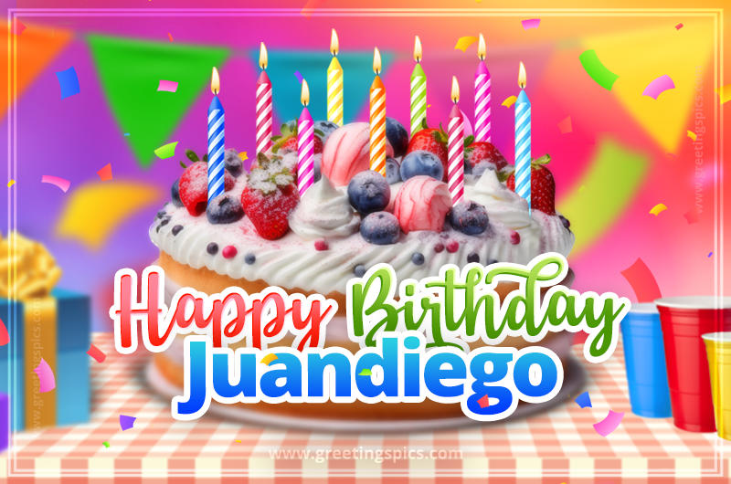 Happy Birthday Juandiego Colorful Image with fruit cake and candles