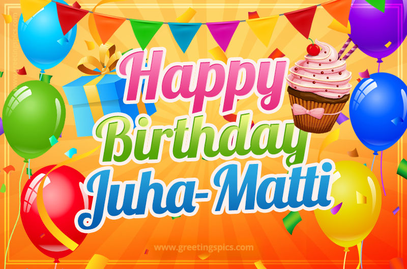 Happy Birthday Juha-Matti eCard with gift box and cupcake