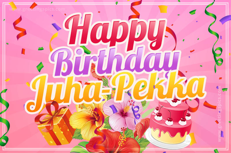 Beautiful Birthday Card for Juha-Pekka with pink background