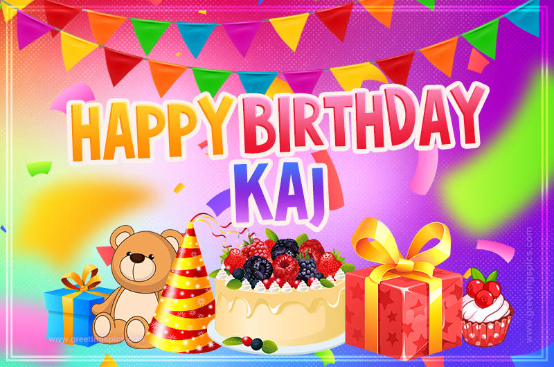 Bright card with Wishes for a Happy Birthday for Kaj