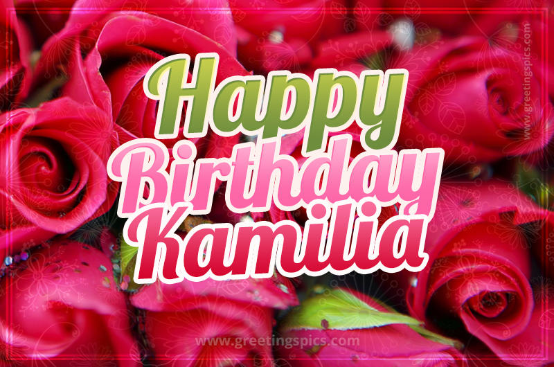 Happy Birthday Kamilia beautiful Image with red roses