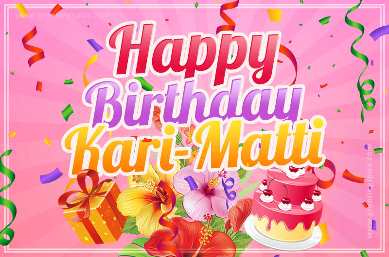 Beautiful Birthday Card for Kari-Matti with pink background