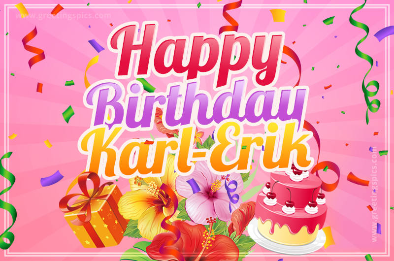 Beautiful Birthday Card for Karl-Erik with pink background