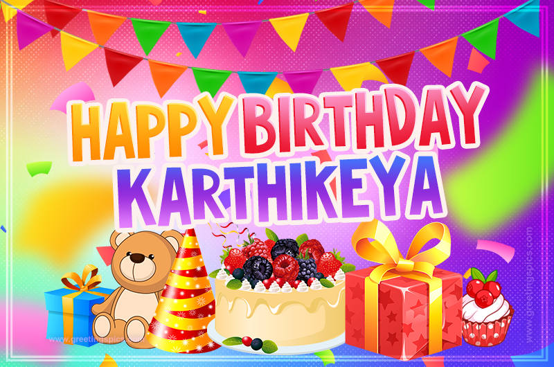 Bright card with Wishes for a Happy Birthday for Karthikeya