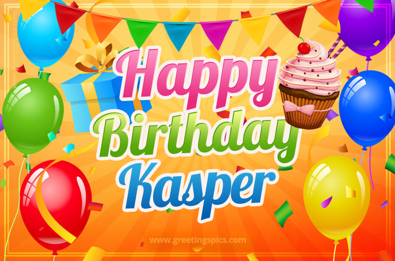 Happy Birthday Kasper eCard with gift box and cupcake