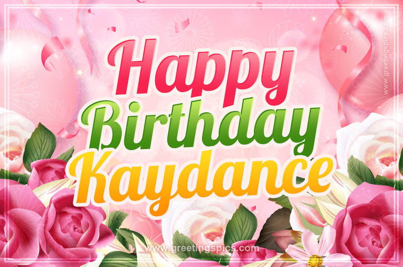 Image with gentle pink background and flowers Happy Birthday Kaydance