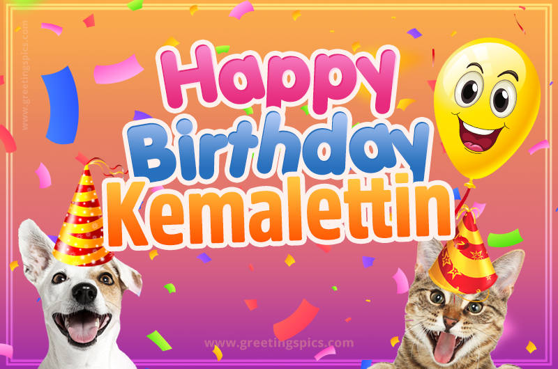 Happy Birthday Kemalettin Funny Image with cat and dog