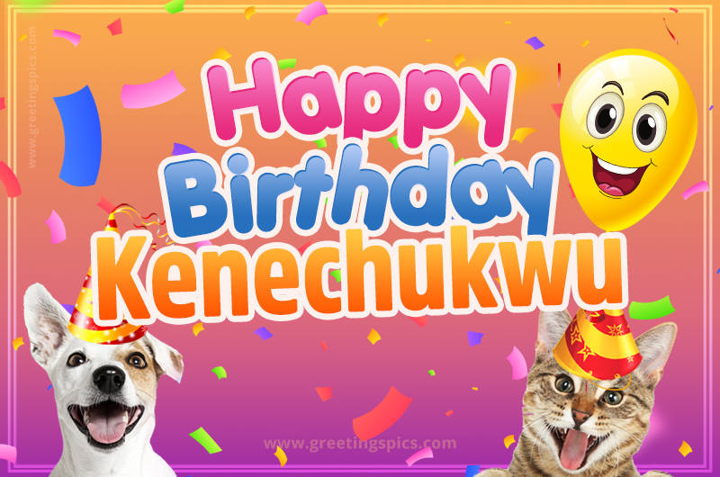 Happy Birthday Kenechukwu Funny Image with cat and dog