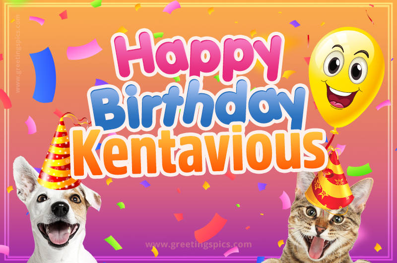 Happy Birthday Kentavious Funny Image with cat and dog