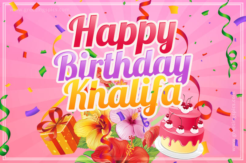 Beautiful Birthday Card for Khalifa with pink background