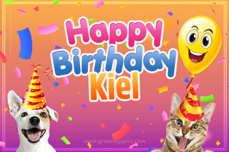 Happy Birthday Kiel Funny Image with cat and dog