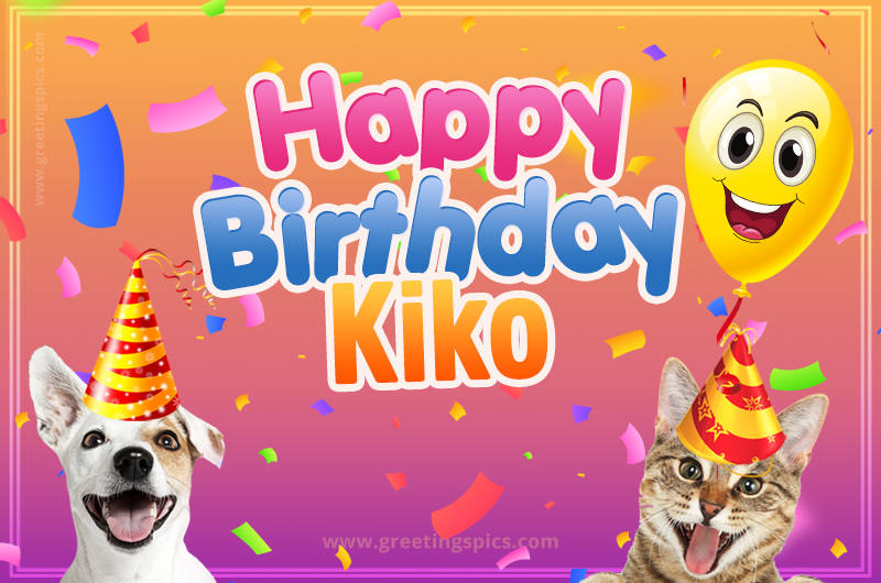 Happy Birthday Kiko Funny Image with cat and dog