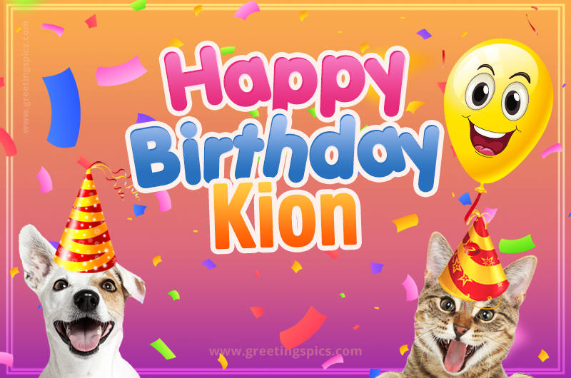 Happy Birthday Kion Funny Image with cat and dog