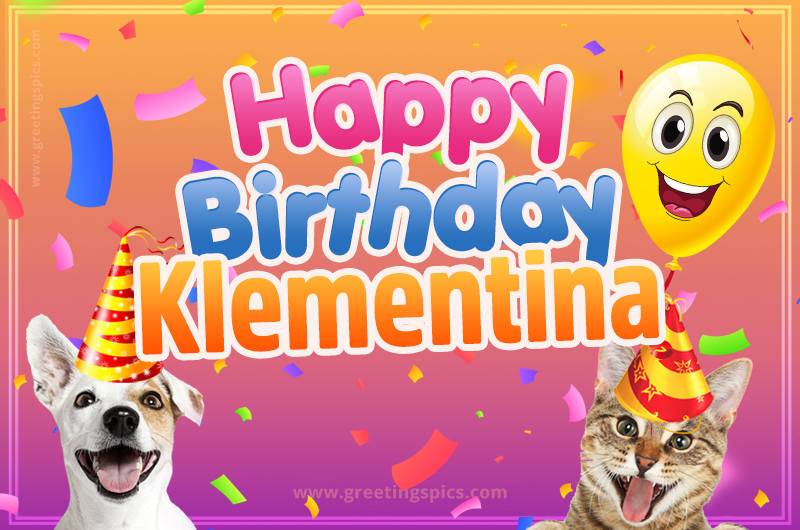 Happy Birthday Klementina Funny Image with cat and dog