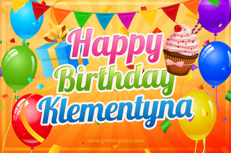 Happy Birthday Klementyna eCard with gift box and cupcake