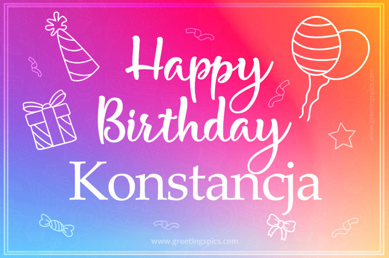 Colorful Happy Birthday Card For Konstancja