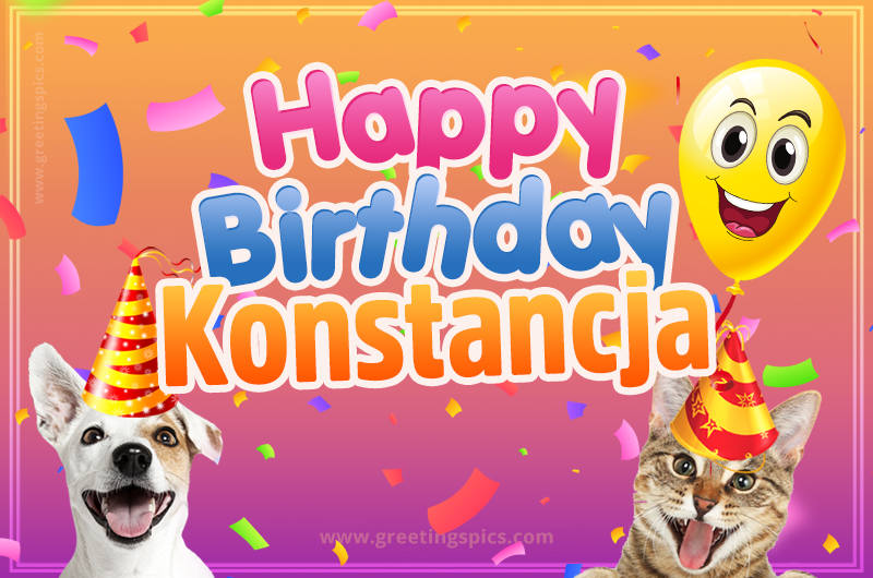 Happy Birthday Konstancja Funny Image with cat and dog