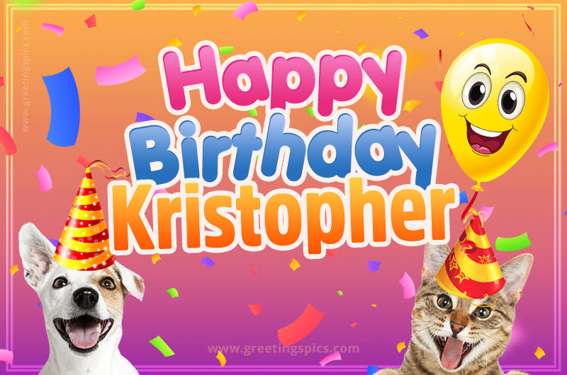 Happy Birthday Kristopher Funny Image with cat and dog