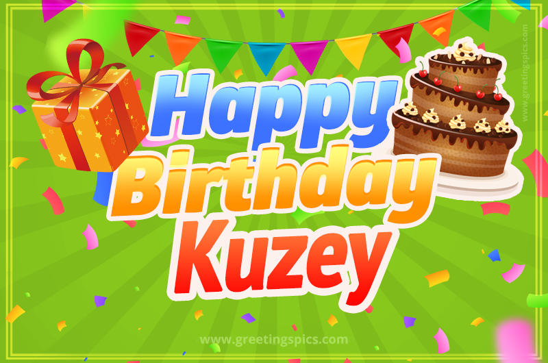 Happy Birthday Kuzey picture with flags, chocolate cake and gift box